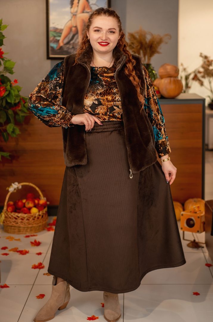 Тепла спідниця максі з фактурного вельвету великих розмірів