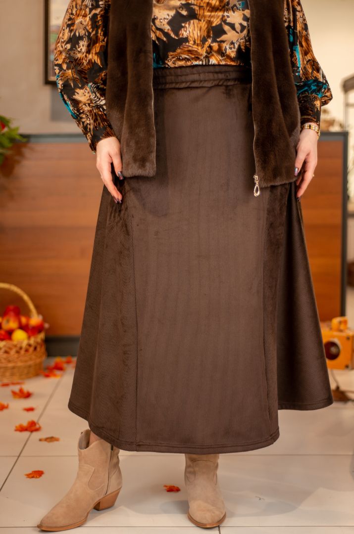 Тепла спідниця максі з фактурного вельвету великих розмірів