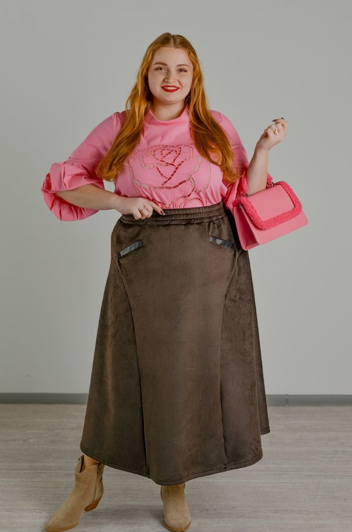 Тепла спідниця максі з фактурного вельвету великих розмірів