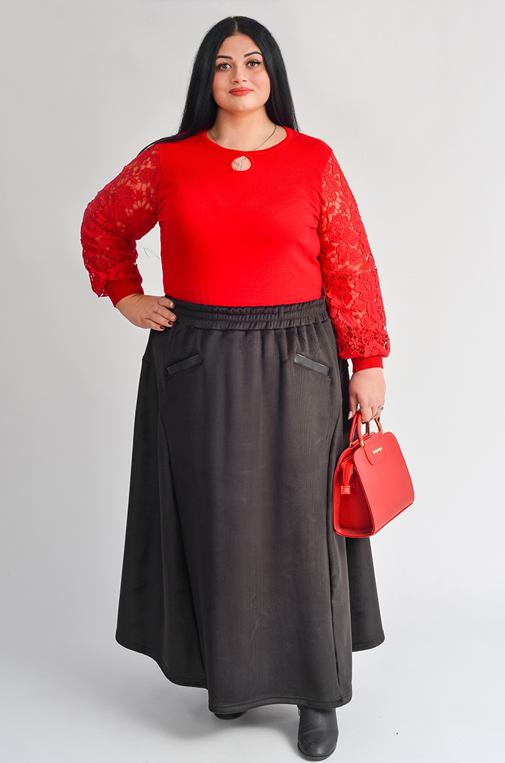 Тепла спідниця максі з фактурного вельвету великих розмірів