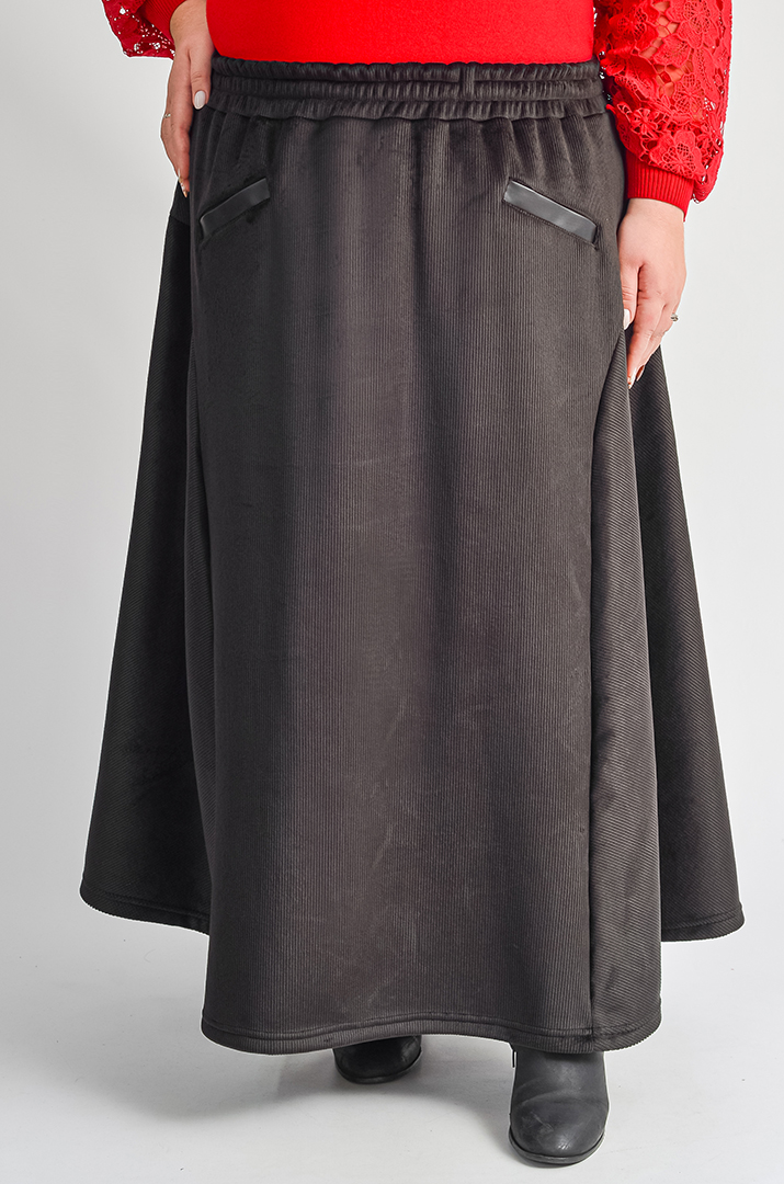 Тепла спідниця максі з фактурного вельвету великих розмірів