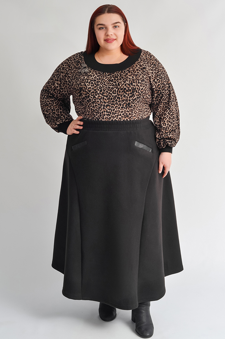 Тепла максі-спідниця з драпу з декоративними кишенями великих розмірів