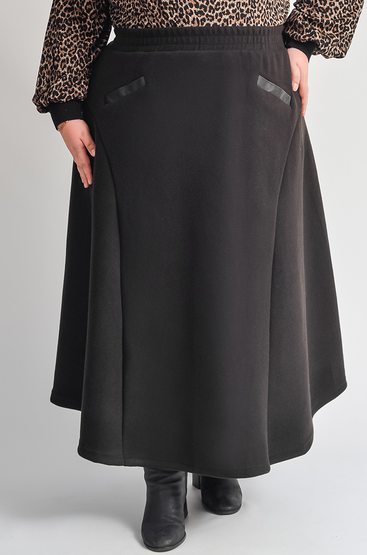Тепла максі-спідниця з драпу з декоративними кишенями великих розмірів