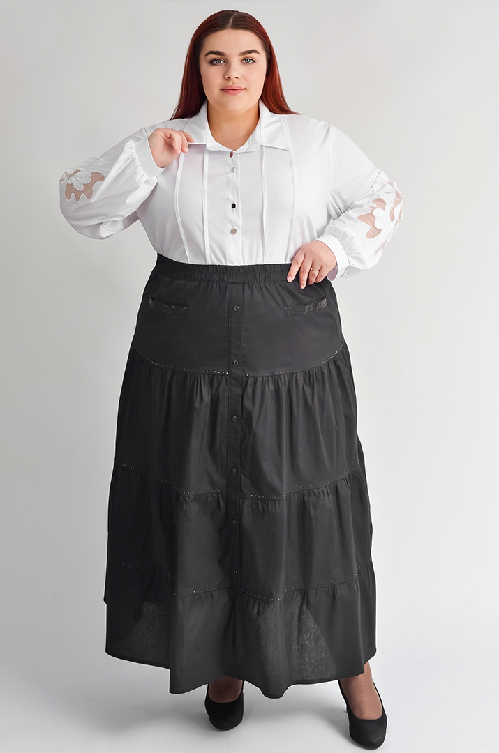 Чорна спідниця максі з декоративними гудзиками та стразами великих розмірів