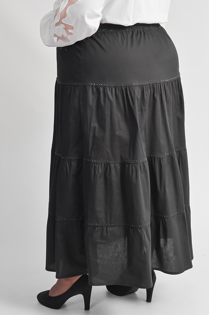 Чорна спідниця максі з декоративними гудзиками та стразами великих розмірів