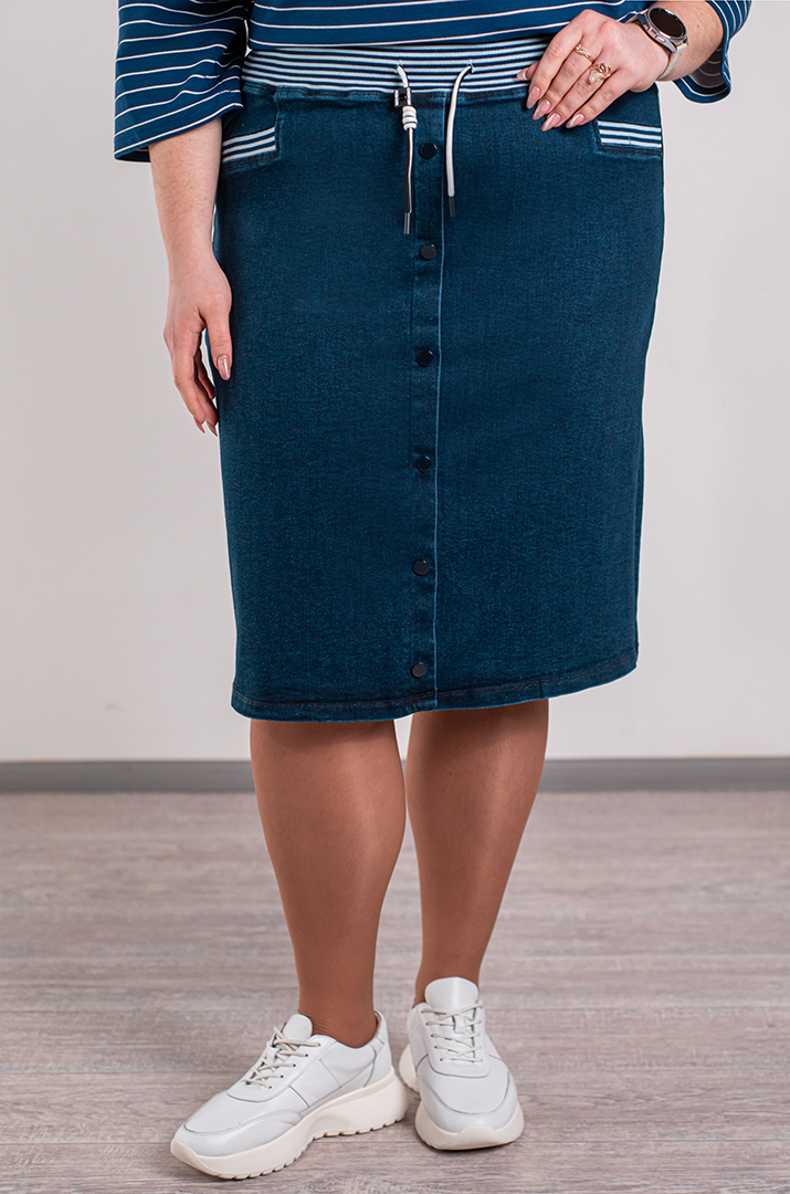 Спідниця з акцентним поясом та гудзиками спереду великих розмірів