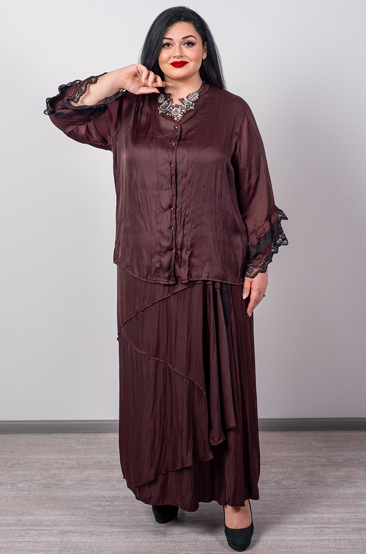 Спідниця максі з жатої тканини та з мереживним акцентом великих розмірів