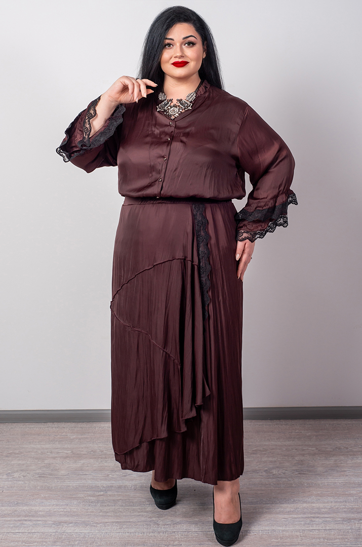 Спідниця максі з жатої тканини та з мереживним акцентом великих розмірів