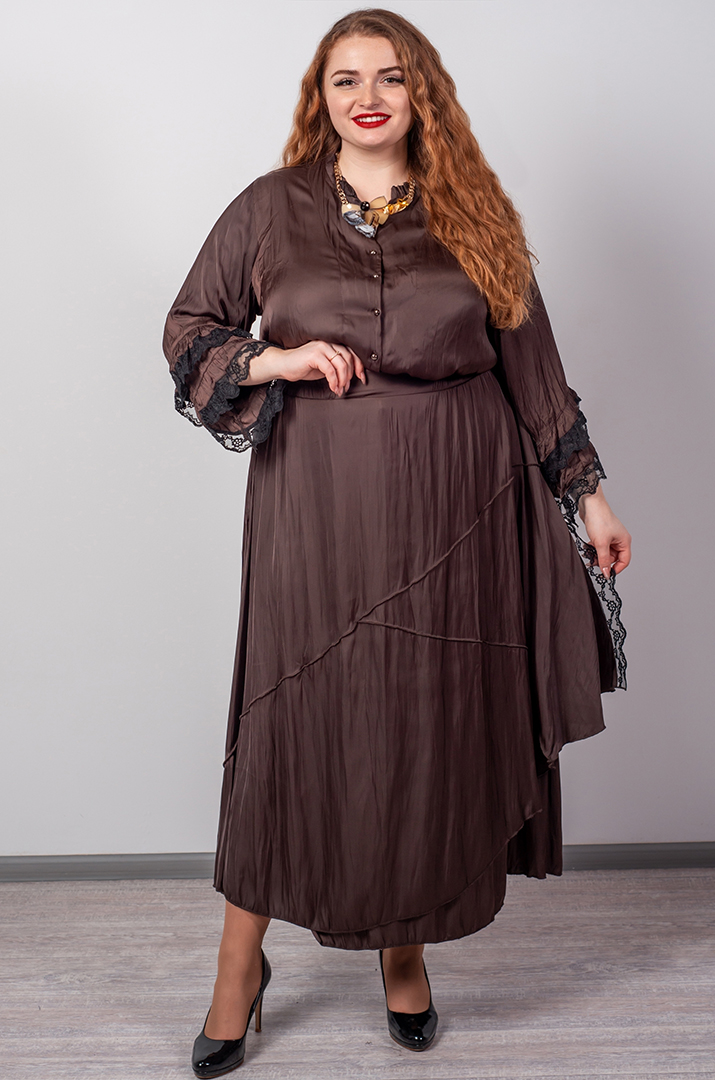 Спідниця максі з жатої тканини та з мереживним акцентом великих розмірів