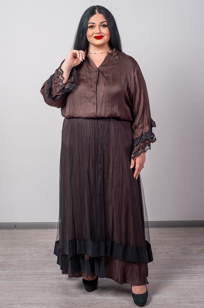 Спідниця максі з фактурною основою і прозорим верхом великих розмірів