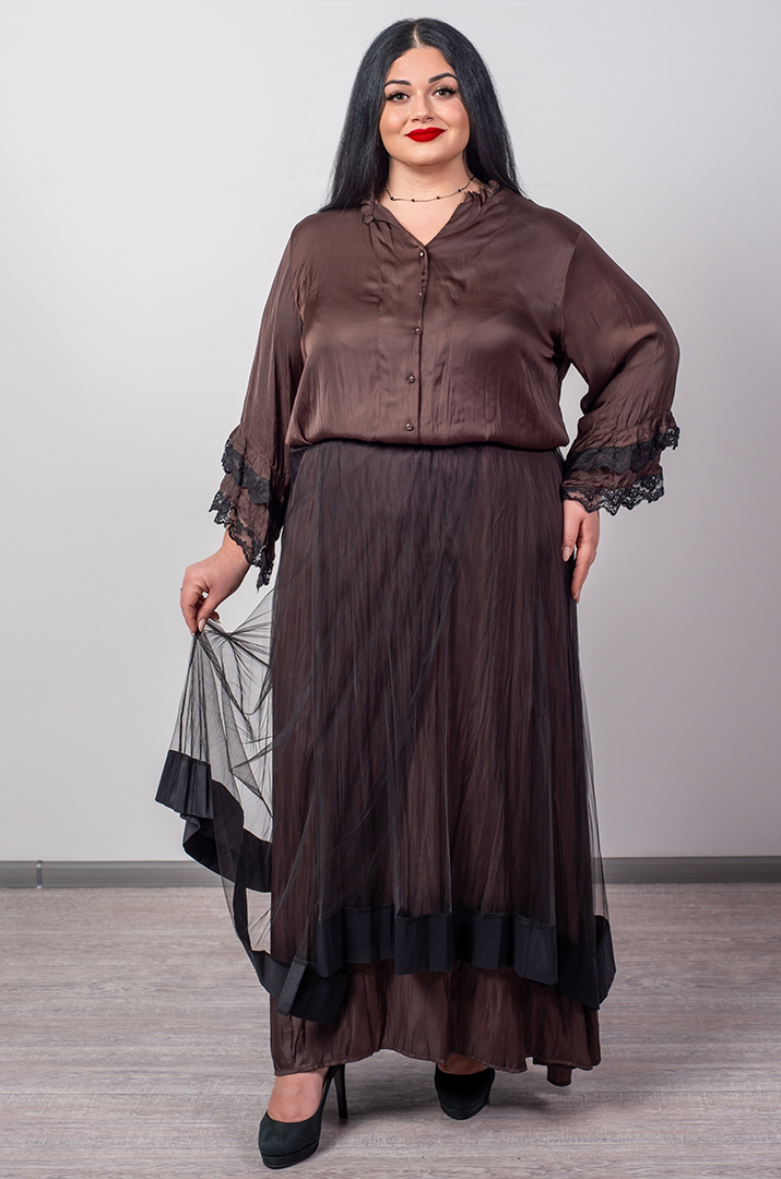 Спідниця максі з фактурною основою і прозорим верхом великих розмірів