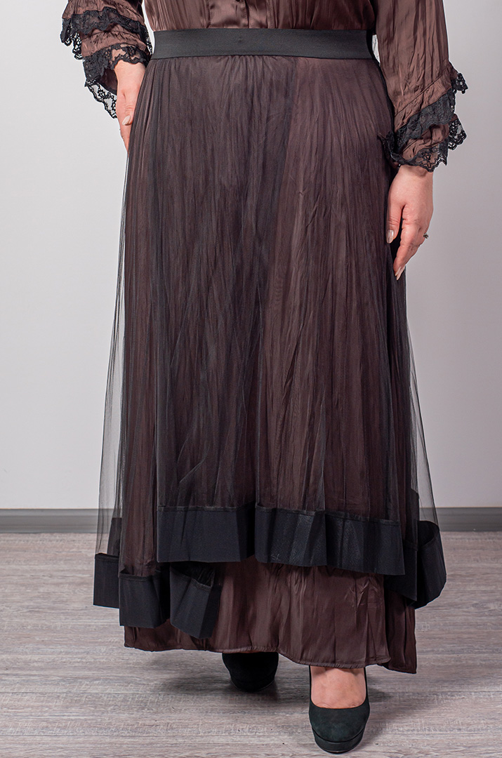 Спідниця максі з фактурною основою і прозорим верхом великих розмірів