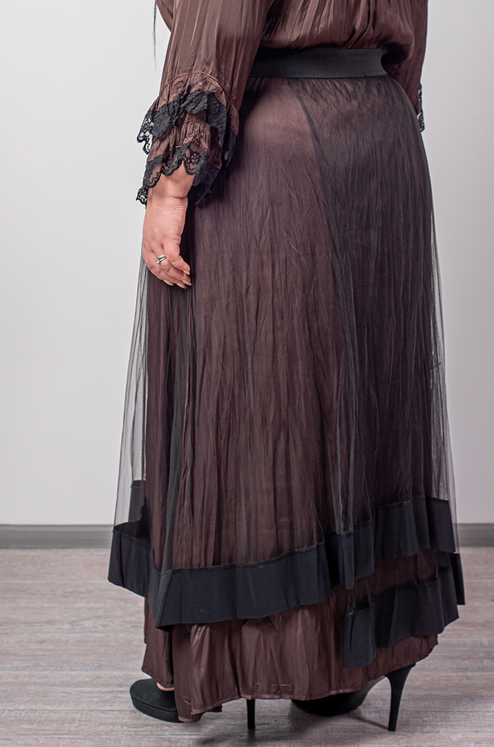 Спідниця максі з фактурною основою і прозорим верхом великих розмірів