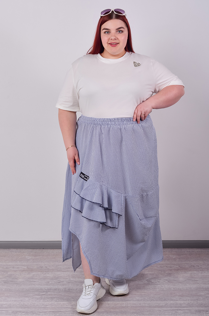 Юбка макси с асимметричным низом в полоску больших размеров