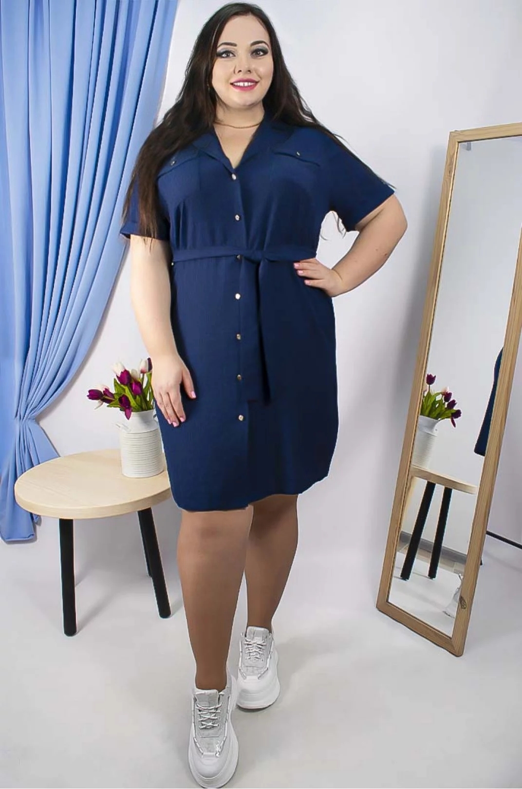 Короткое платье с поясом супер батал