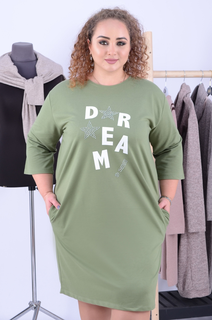 Сукня міді з кишенями та яскравим малюнком батал