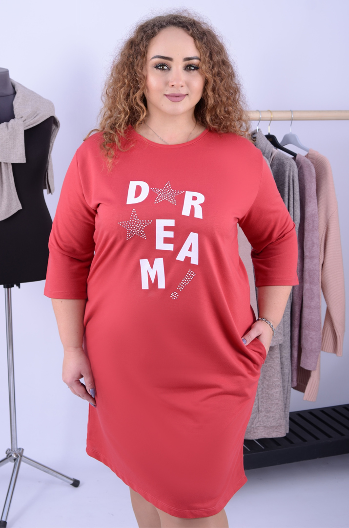 Сукня міді з кишенями та яскравим малюнком батал