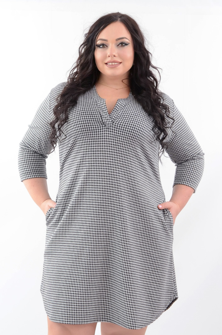 Сукня міні у клітинку з кишенями  батал