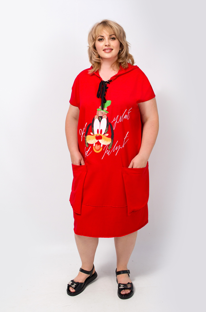 Платье миди с ярким принтом батал