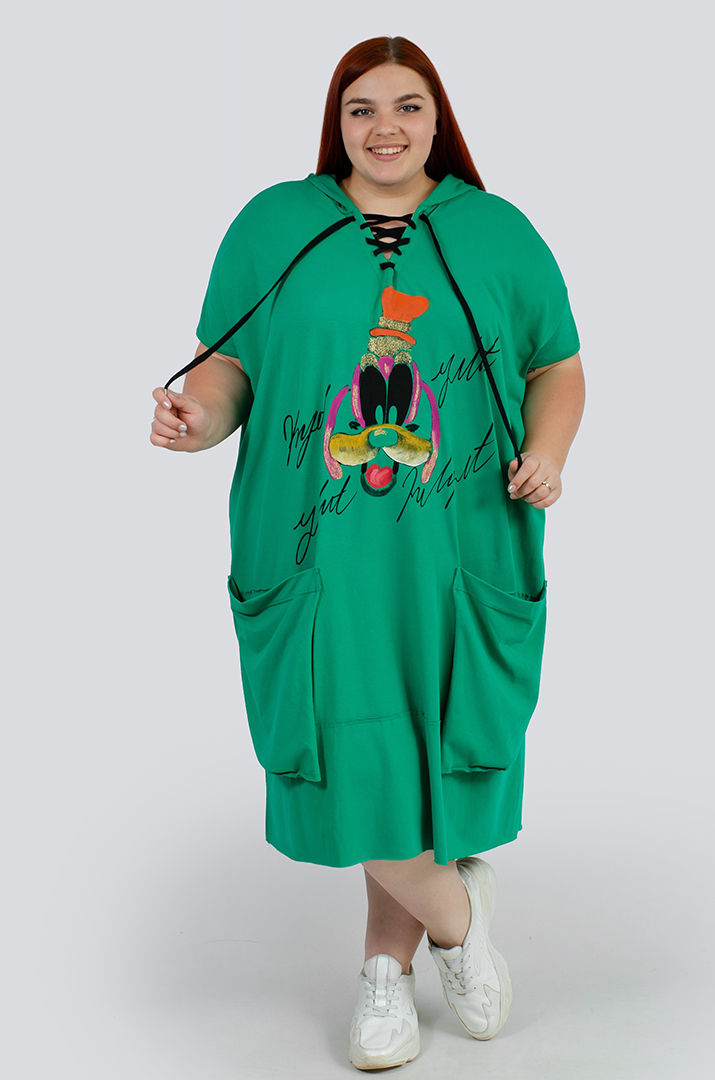 Платье миди с ярким принтом батал