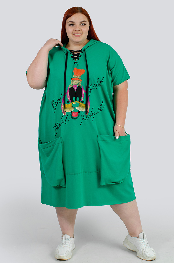 Платье миди с ярким принтом батал