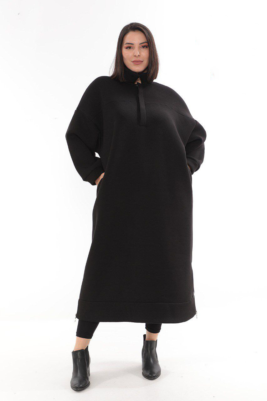Стильна тепла сукня міді чорного кольору на флісі батал