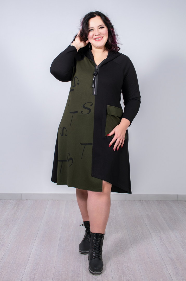 Платье миди с капюшоном батал