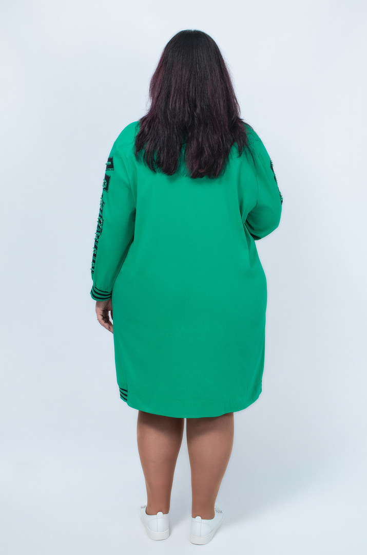 Сукня з рукавами в принт та стрази супер батал