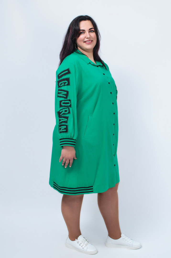 Сукня з рукавами в принт та стрази супер батал