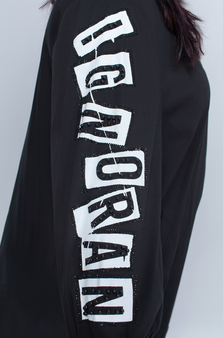 Сукня з рукавами в принт та стрази супер батал