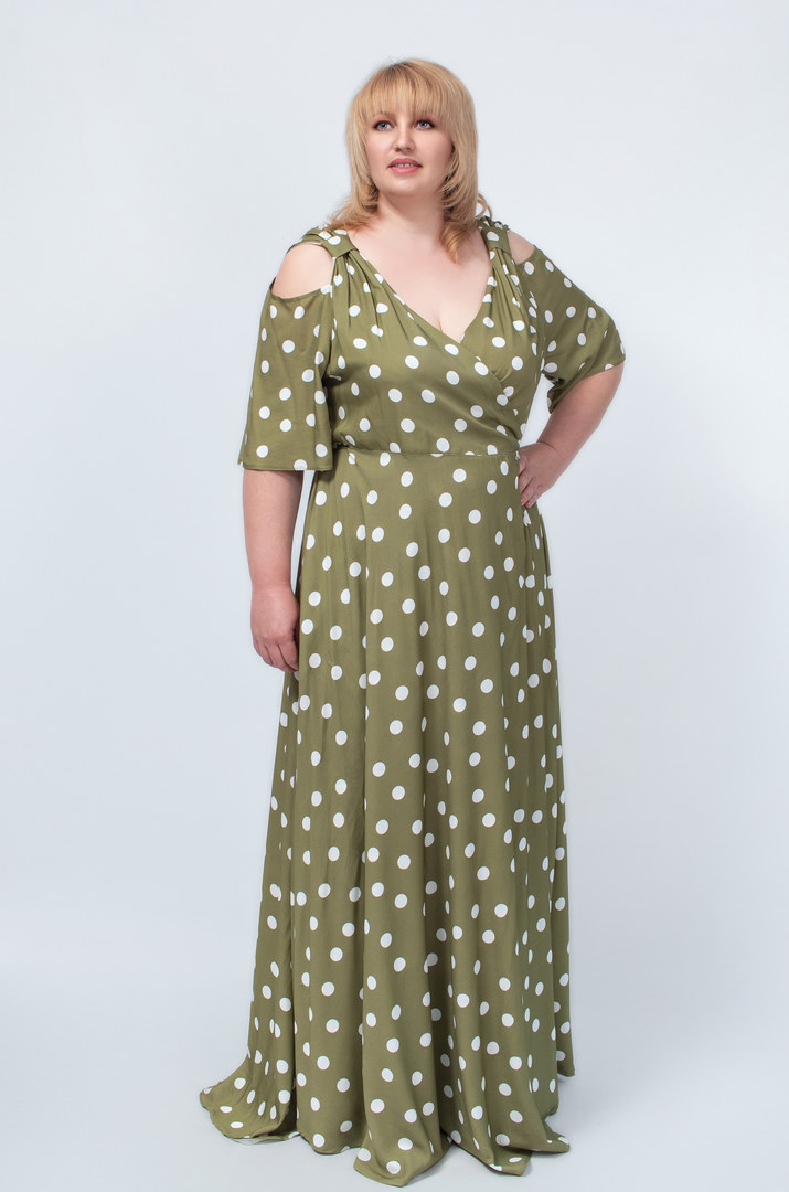 Платье макси в горох в двух цветах батал