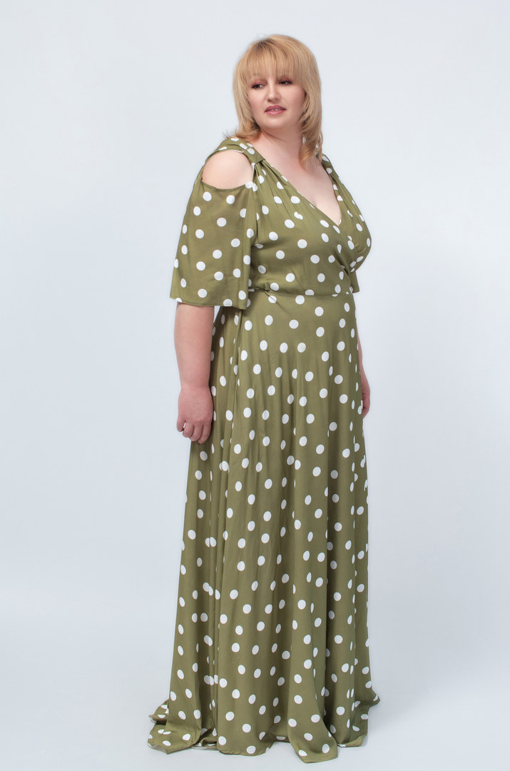 Платье макси в горох в двух цветах батал