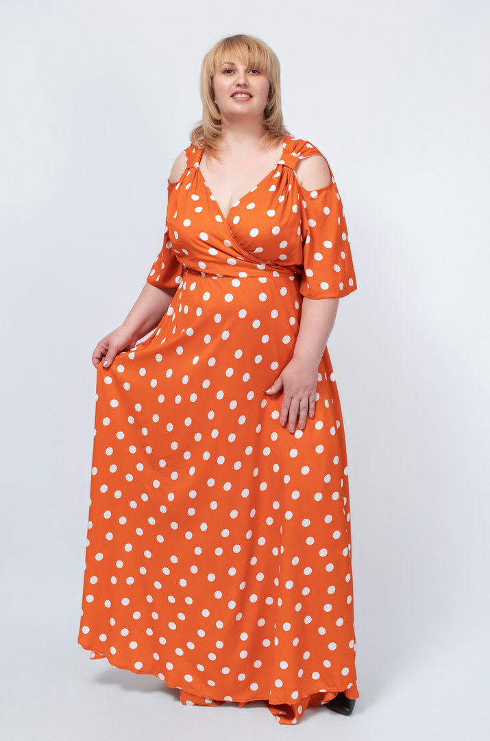 Платье макси в горох в двух цветах батал