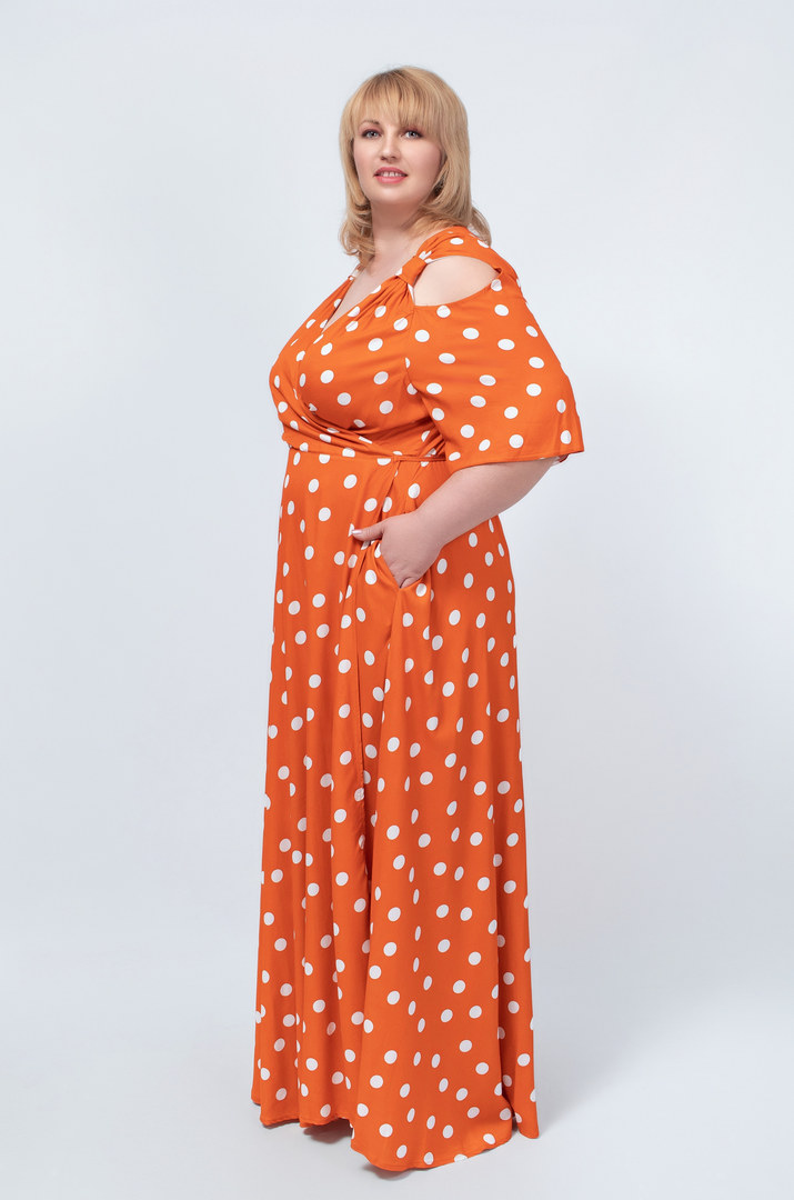 Платье макси в горох в двух цветах батал