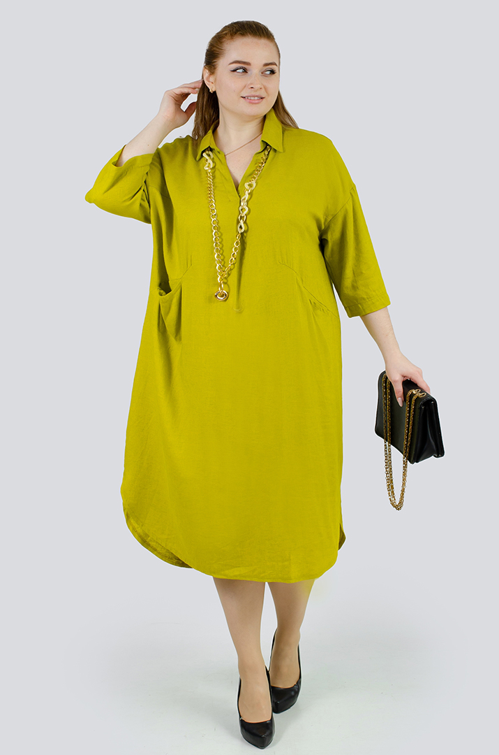 Льняна однотонна сукня з прикрасою батал