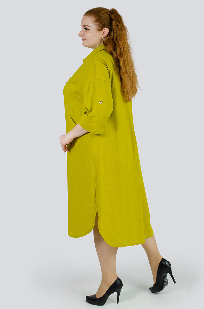 Льняна однотонна сукня з прикрасою батал