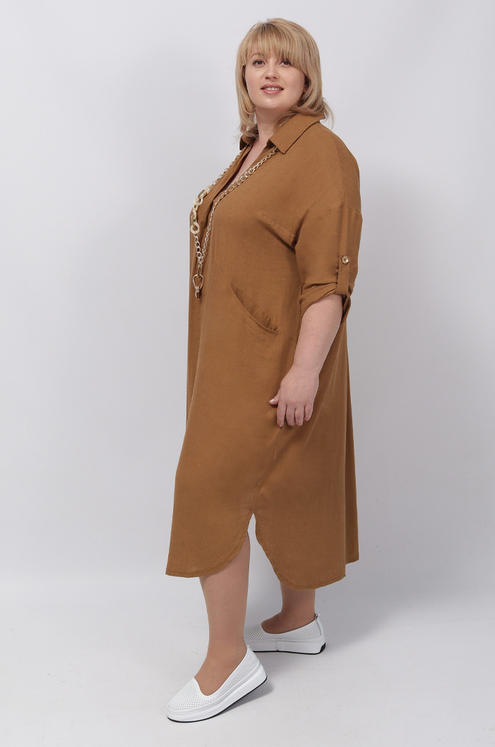 Льняна однотонна сукня з прикрасою батал