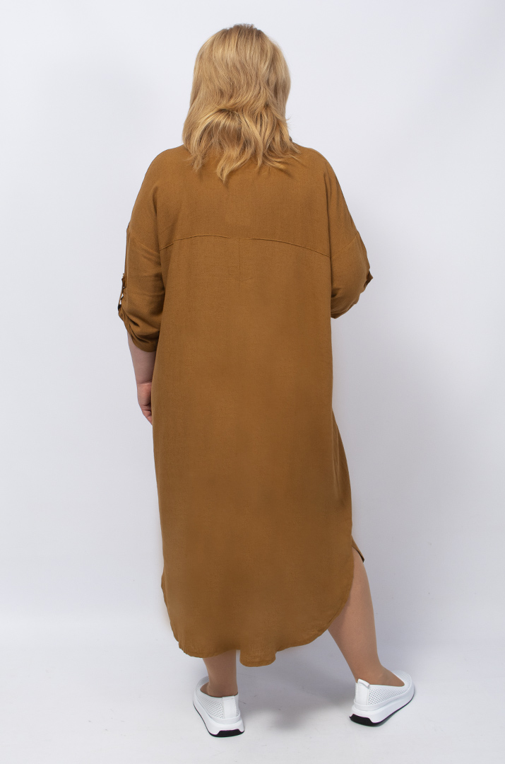 Льняна однотонна сукня з прикрасою батал