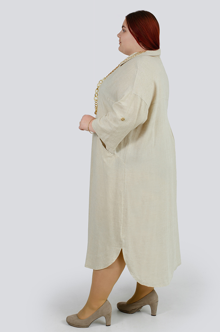 Льняна однотонна сукня з прикрасою батал