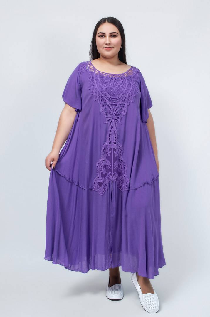 Сукня міді трапеція з жатки в яскравому кольорі батал