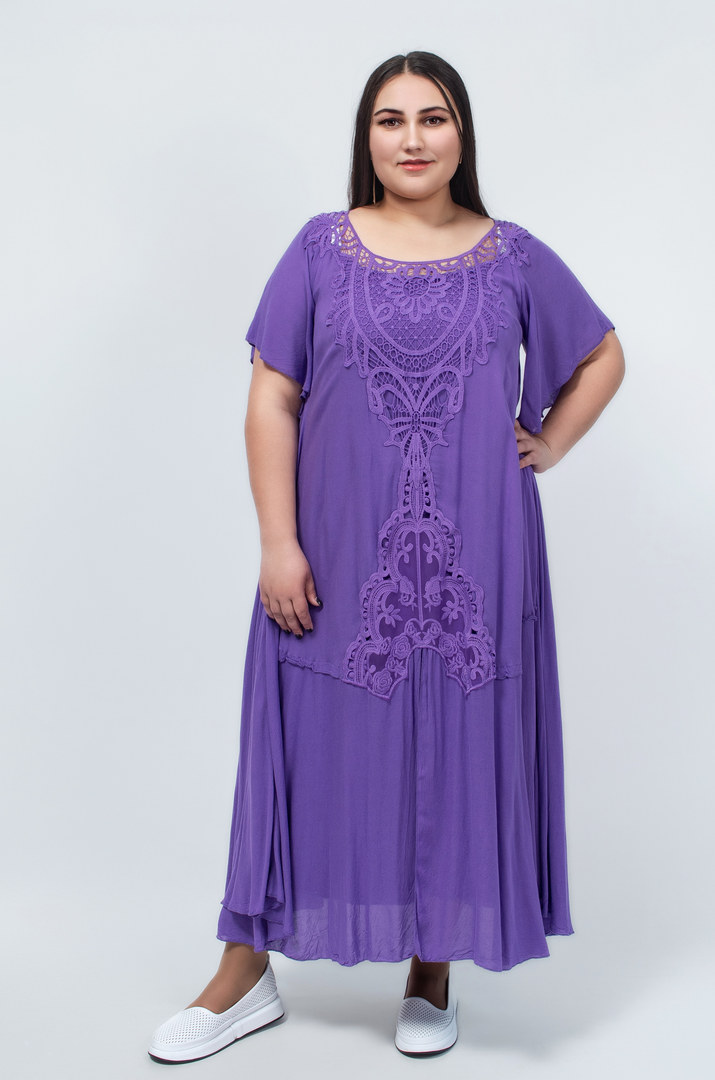 Сукня міді трапеція з жатки в яскравому кольорі батал