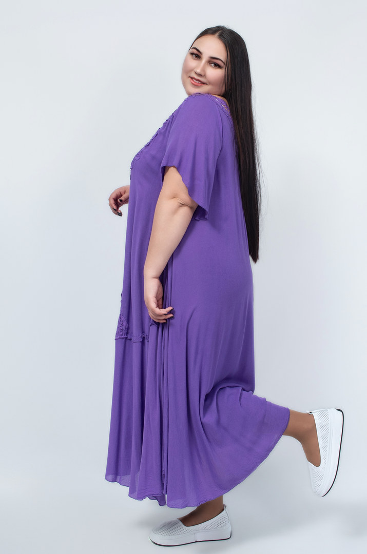 Сукня міді трапеція з жатки в яскравому кольорі батал