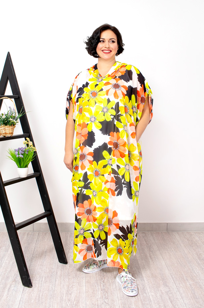 Платье-двойка шифоновое с капюшоном батал