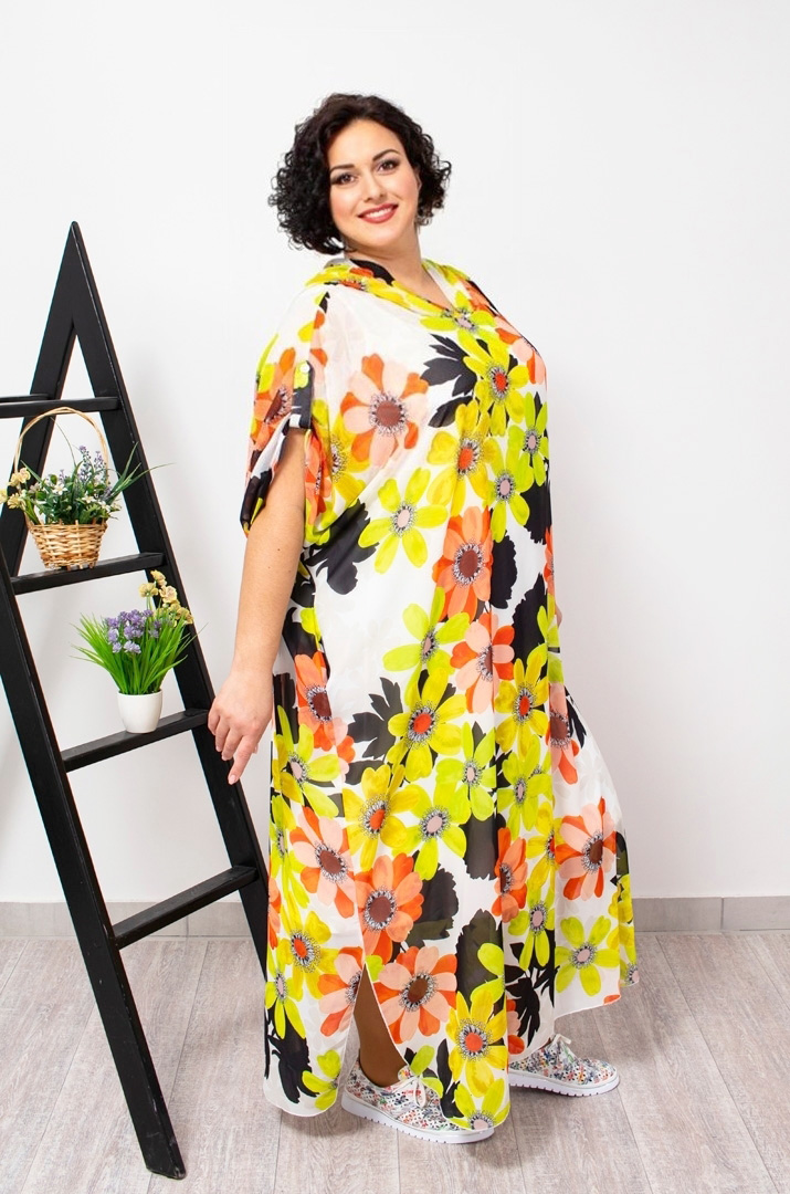 Платье-двойка шифоновое с капюшоном батал