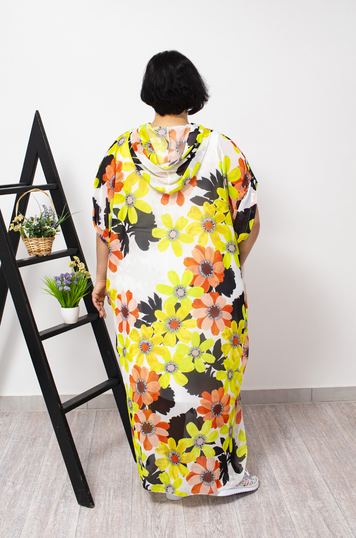 Платье-двойка шифоновое с капюшоном батал