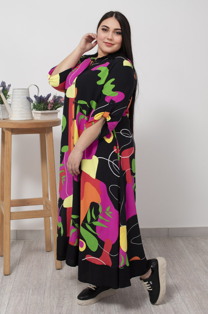 Сукня довга в яскравий принт батал
