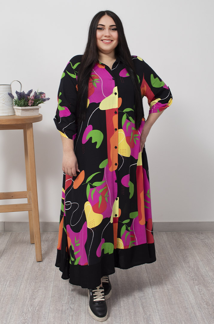 Сукня довга в яскравий принт батал