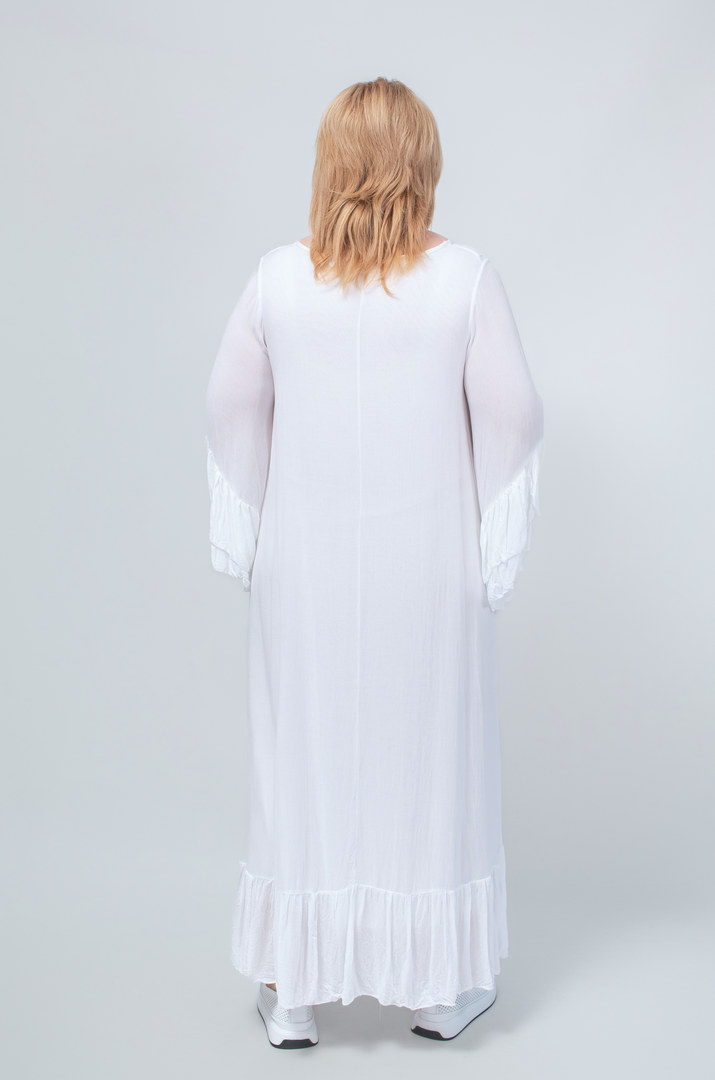 Платье макси трапеция в белом и фиолетовом цвете батал