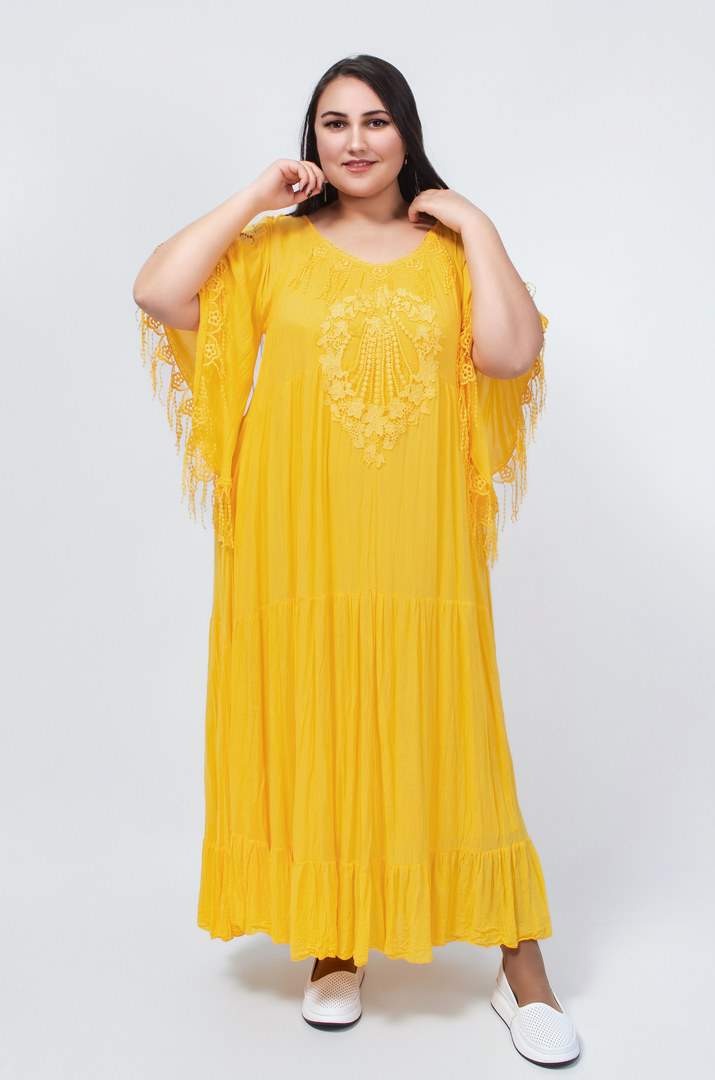 Сукня максі з мереживом і тороками батал