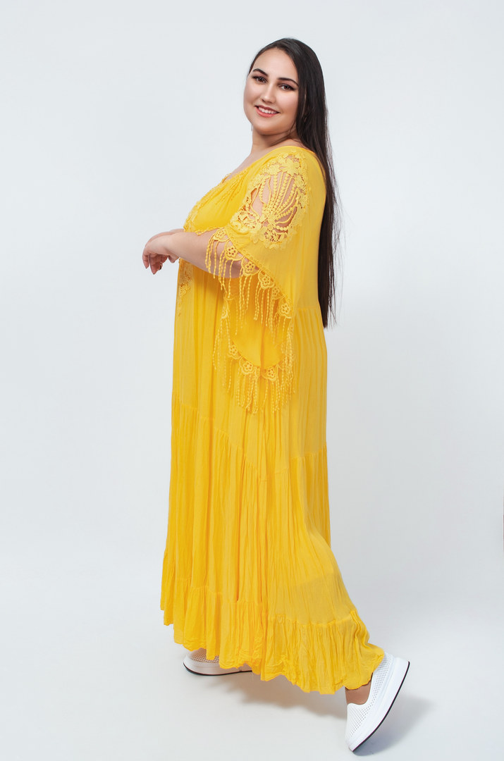 Сукня максі з мереживом і тороками батал